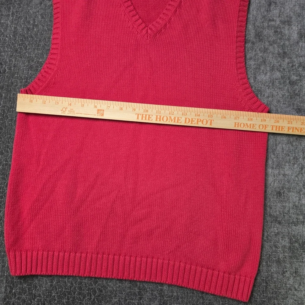 Vtg Lands' End V Neck Sweater Vest Mens Medium Chunky Knit Red Made In Japan